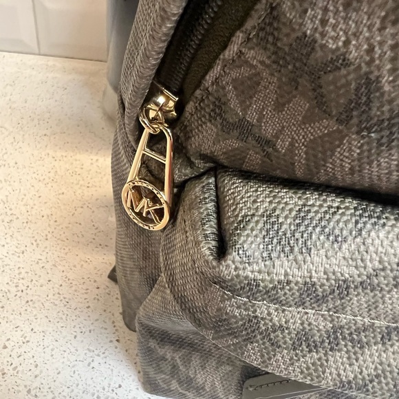 Michael Kors Olive Drab Signature Pattern Backpack with Brass Chain Hardware main image 4